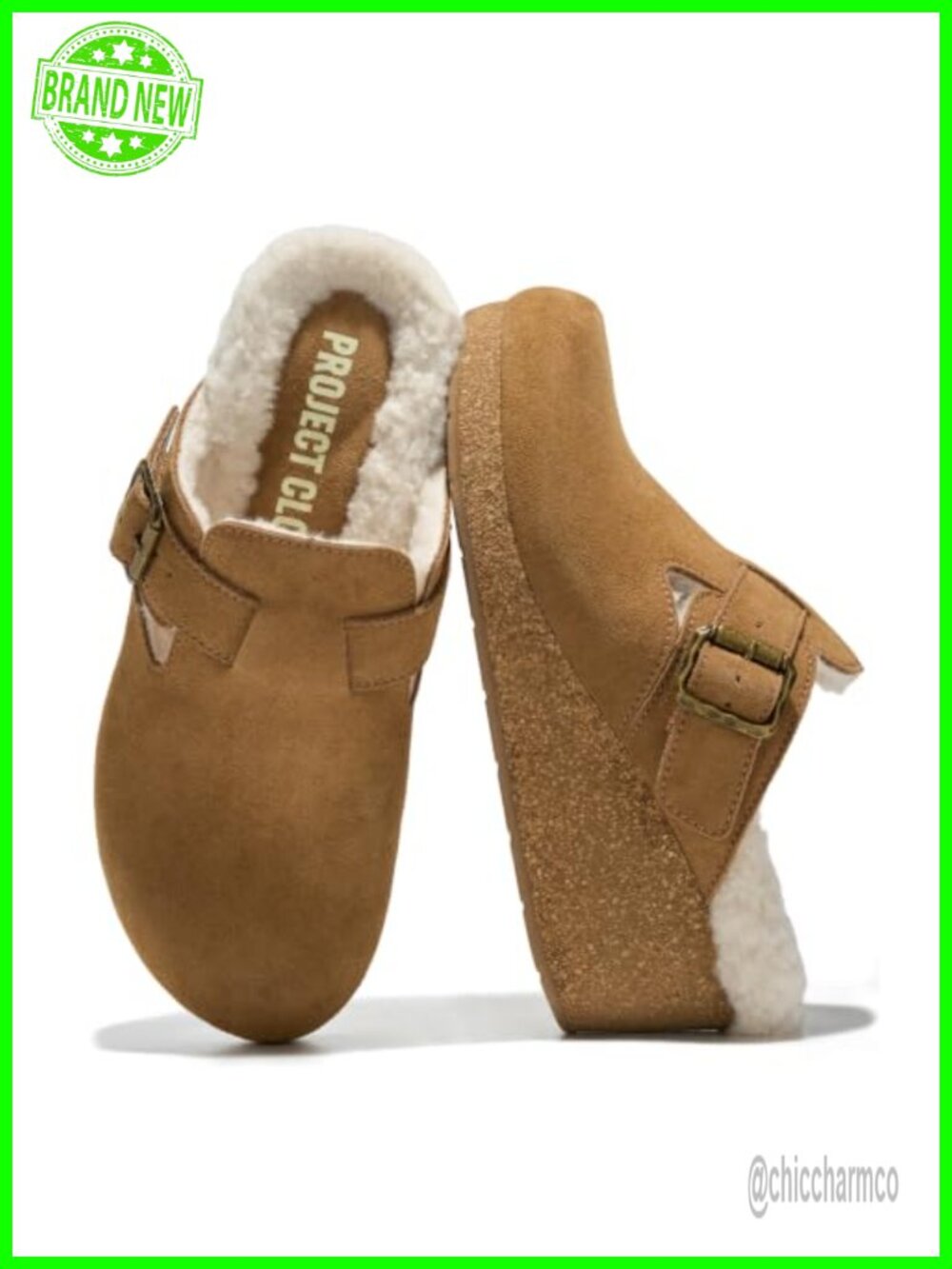 Genuine Suede Leather Platform Clogs for Women - Shearling Lined Mules